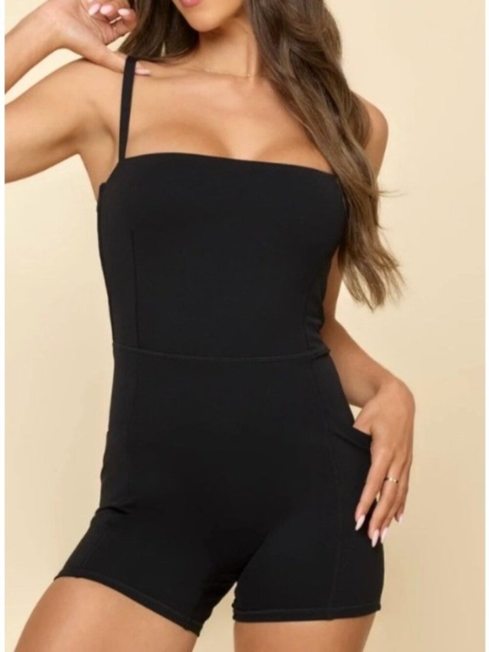 Popflex Women's Sz 2X Cinch Up Shortsie Black Lace-Up Halter Romper With Pockets